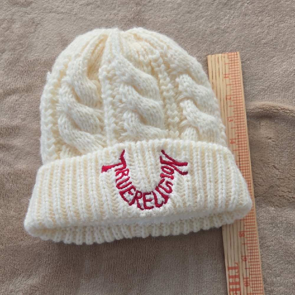 True Religion Cream Cable Knit Beanie
